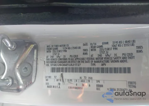 2015 Ford Escape Se z USA, uszkodzony, nr VIN 1FMCU9G94FUA31727